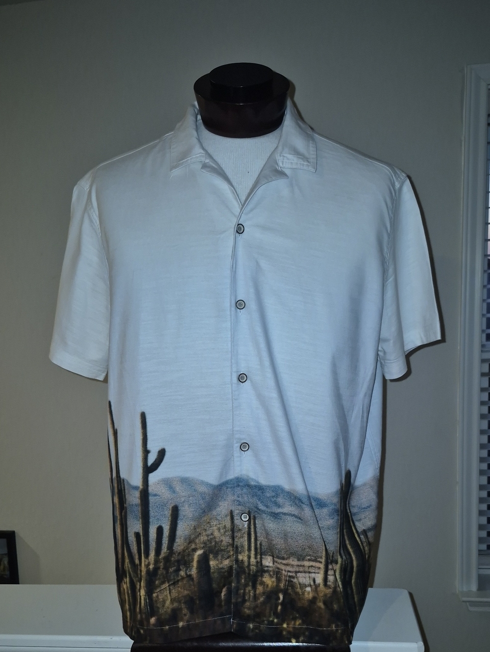 Men's ROWM White Short-Sleeve Button-Down Shirt with Desert Print